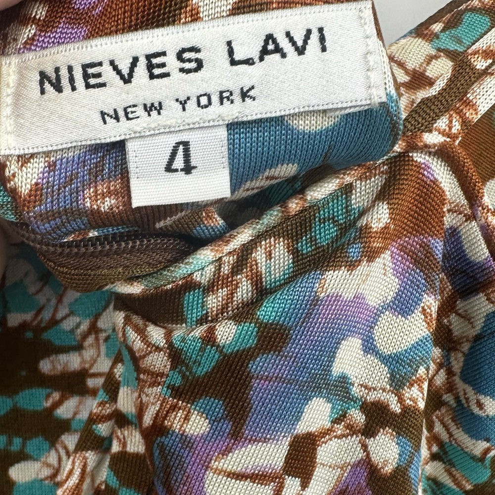 Nieves Lavi 100% Silk Multicolor Floral Midi Dress Sleeveless Womens 4 | A437 - Picture 8 of 12